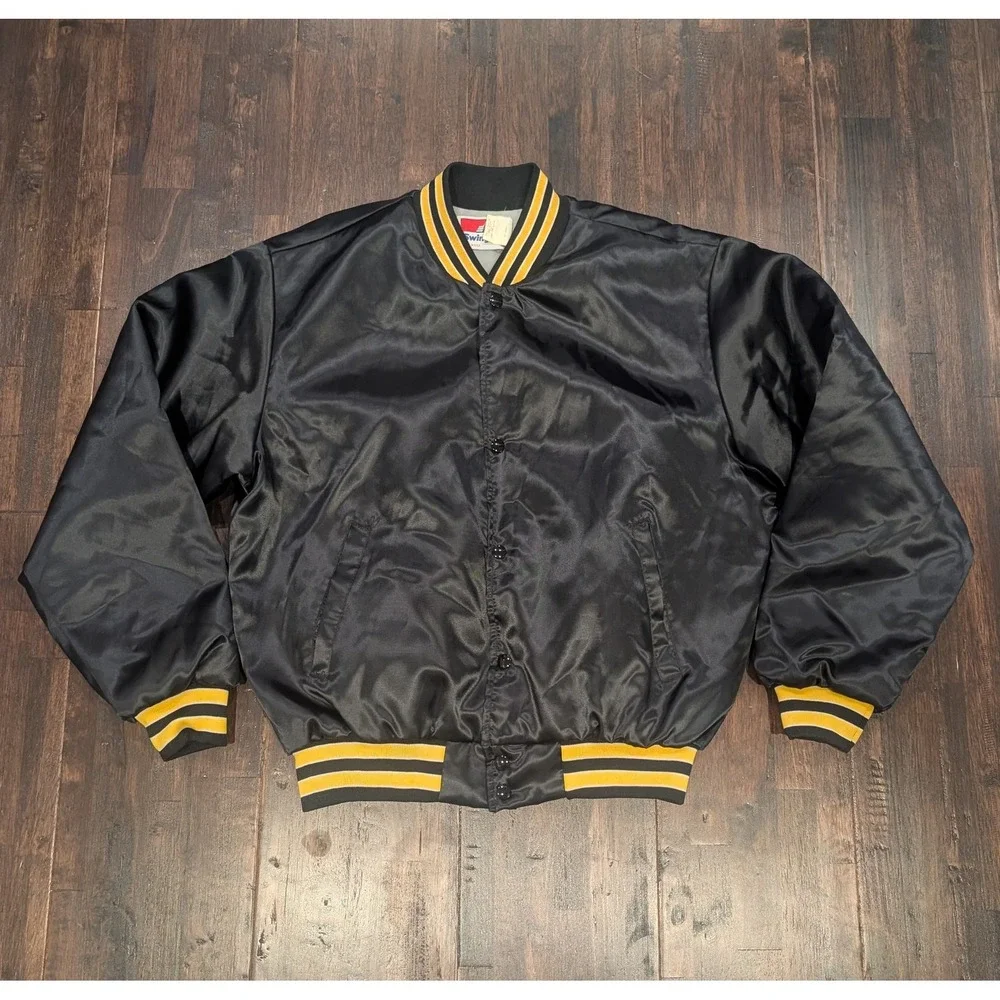 Vintage Swingster 80s USA Toshiba Houston Satin Bomber Jacket Quilt Lined Mens L